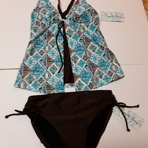 NWT Beach Diva Tankini Swim Set Sizes 8 Brown